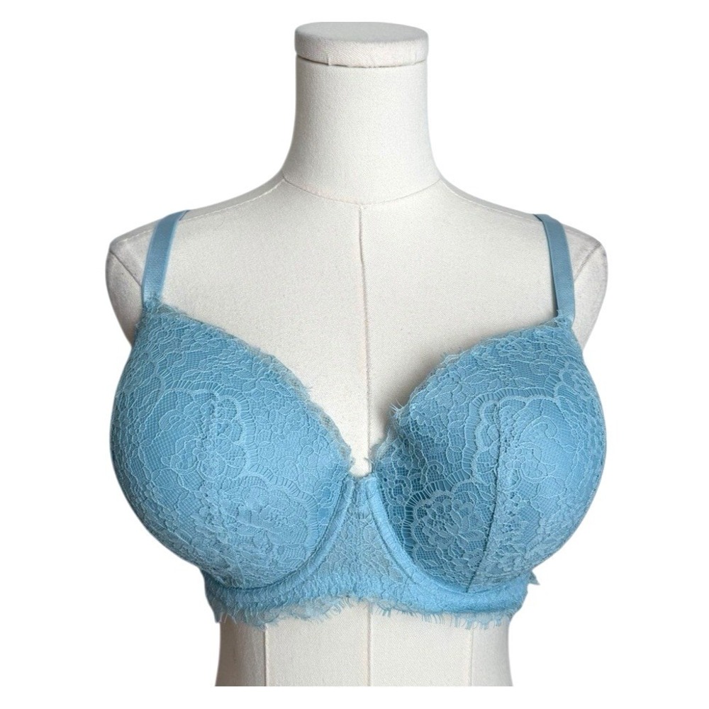Victoria's Secret Dream Angels Lined Demi Bra Womens 36DDD Blue Lace Lingerie‎